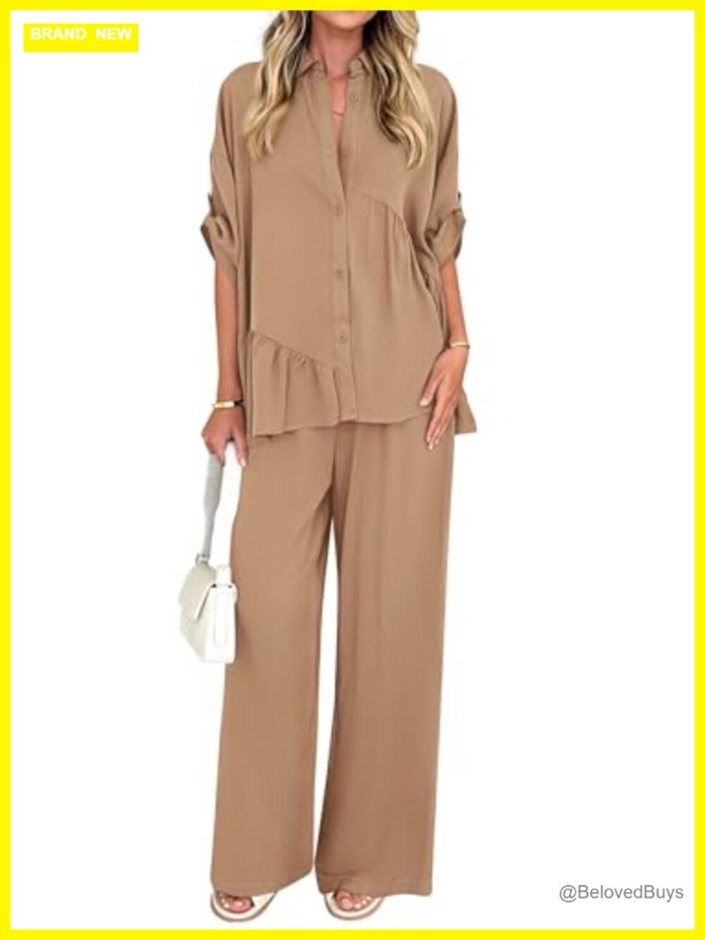 KIRUNDO Two Piece Pants Set Button Down Shirt Wide Leg Pants Dressy Casual